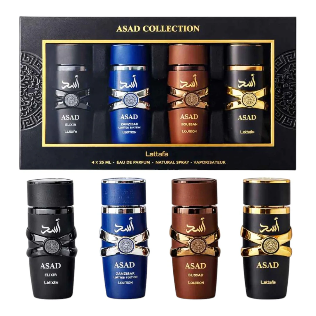 Imagen2-Photoroom_879dfa72-72d5-48d0-9109-6bf04aadb56a Lattafa Set Asad 25ml + Zanzibar 25ml + Elixir 25ml + Bourbon 25ml - Imagen 1