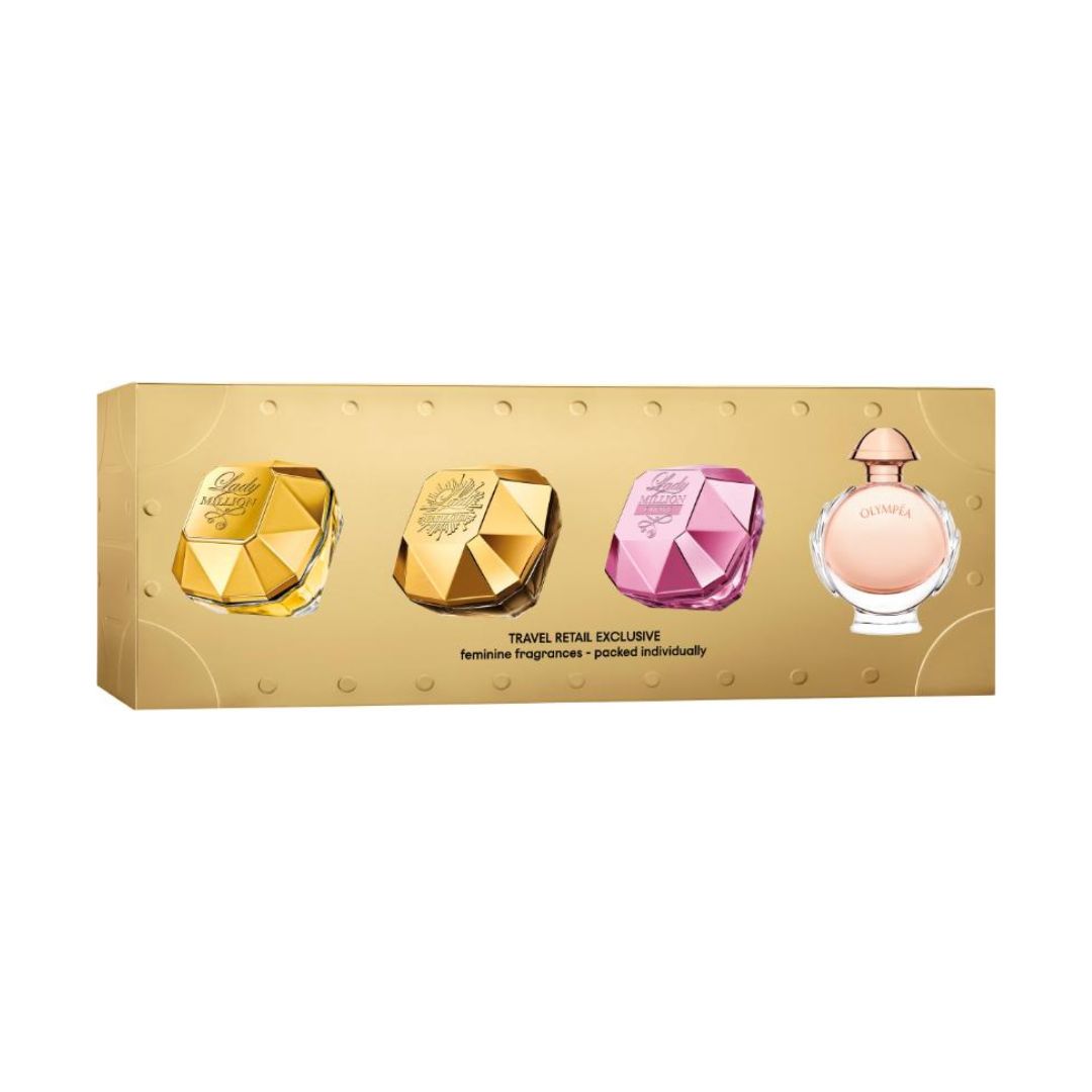 xr:d:DAFpM5onpu4:3,j:2031520577863819172,t:23072019 Paco Rabanne Set Minis Lady Million 5ml + Lady Million Fabulous 5ml + Lady Million Empire 5ml + Olympea 5ml - Imagen 1