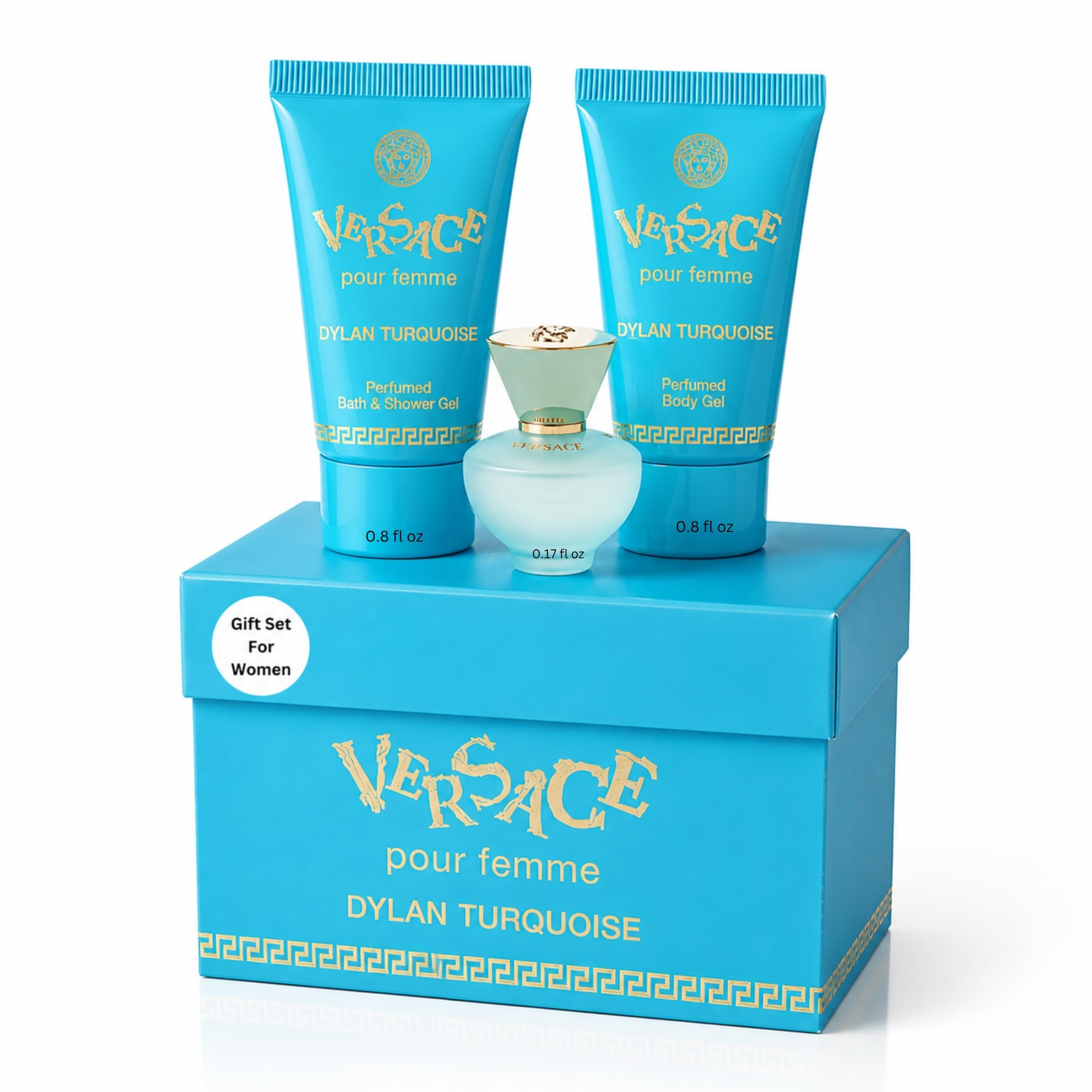 Version 1.0.0 Versace Dylan Turquoise Mini Eau de Parfum 5ml + Gel de Ducha 25ml + Crema 25ml - Imagen 1