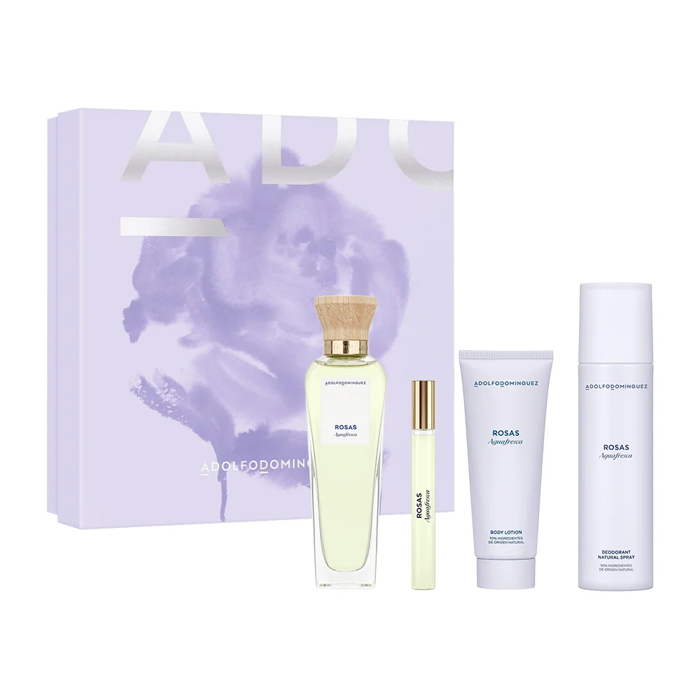 MROSAFSET4 Adolfo Dominguez Set Agua Fresca Rosas EDT 120ml + Locion Corporal 75ml + Desodorante 150ml + Miniatura 10ml - Imagen 1